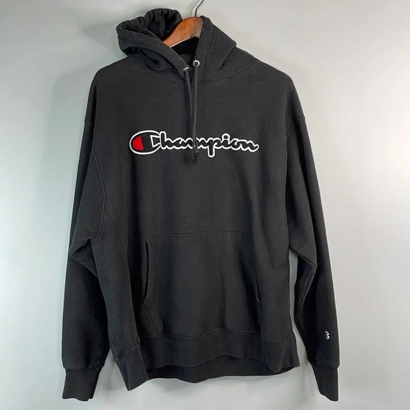 CHAMPION Mens Reverse Weave Black 3D Spellout Logo Hoodie Kangaroo Pocket XL - Picture 11 of 11